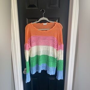 Altar’d State Multi Color Long Sleeve Crochet Top-Size L